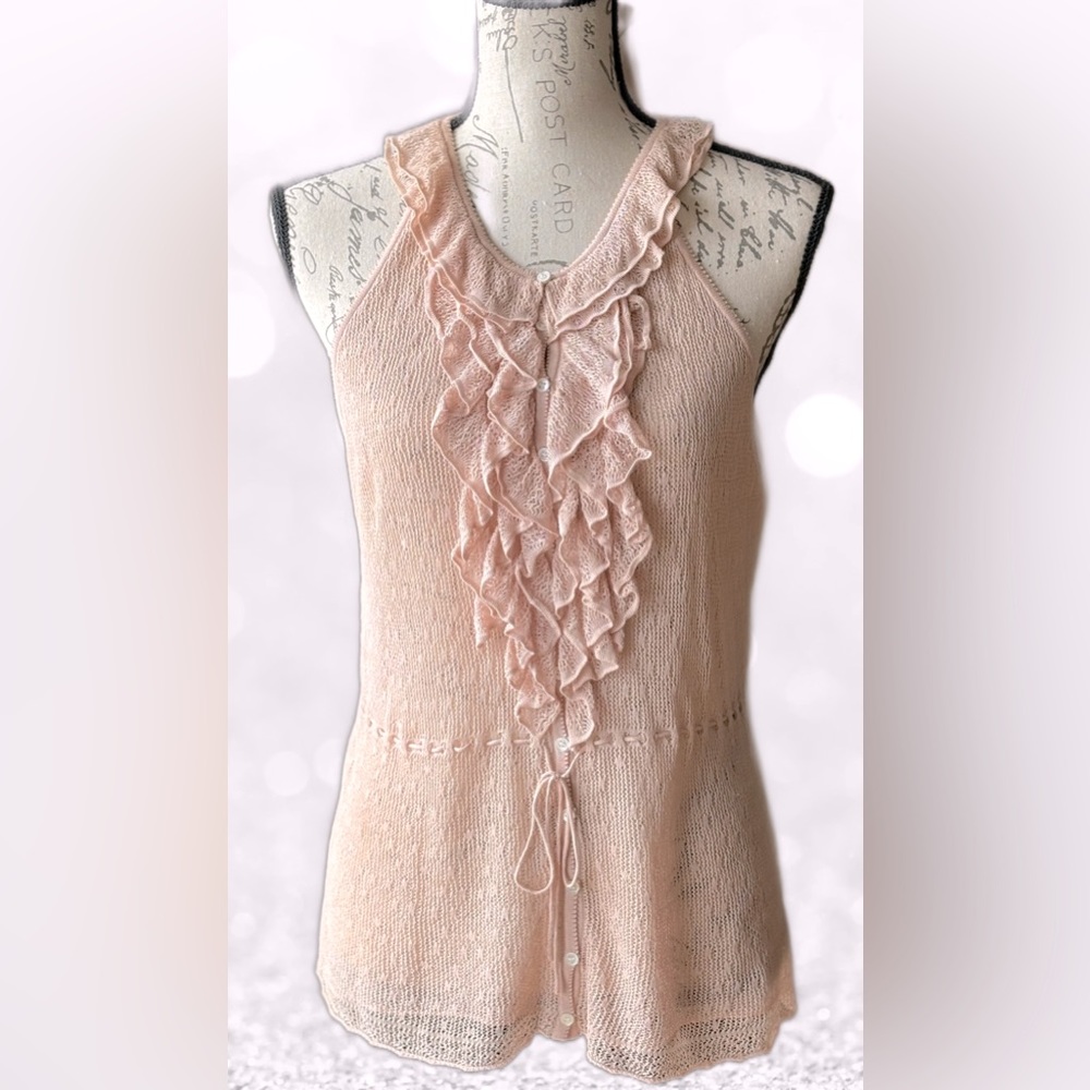 ELIE TAHARI Sheer Knit Ruffle Front Sleeveless Top (M) - NWT, never worn